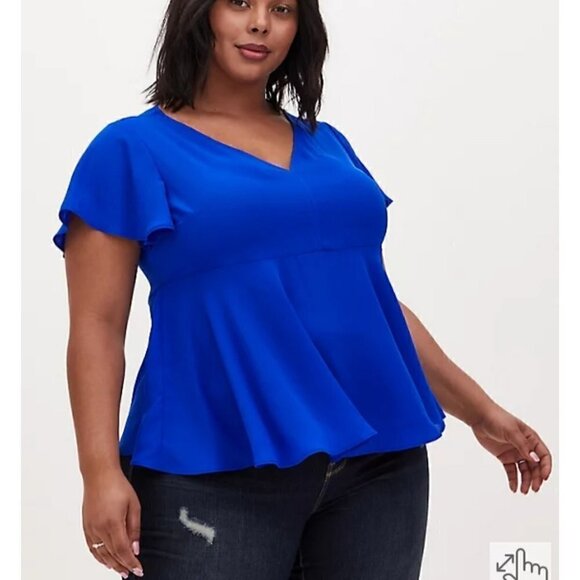 Torrid Electric Blue Georgette Blouse Size 3 Flutter Sleeve VNeck  Feminine - Picture 1 of 10